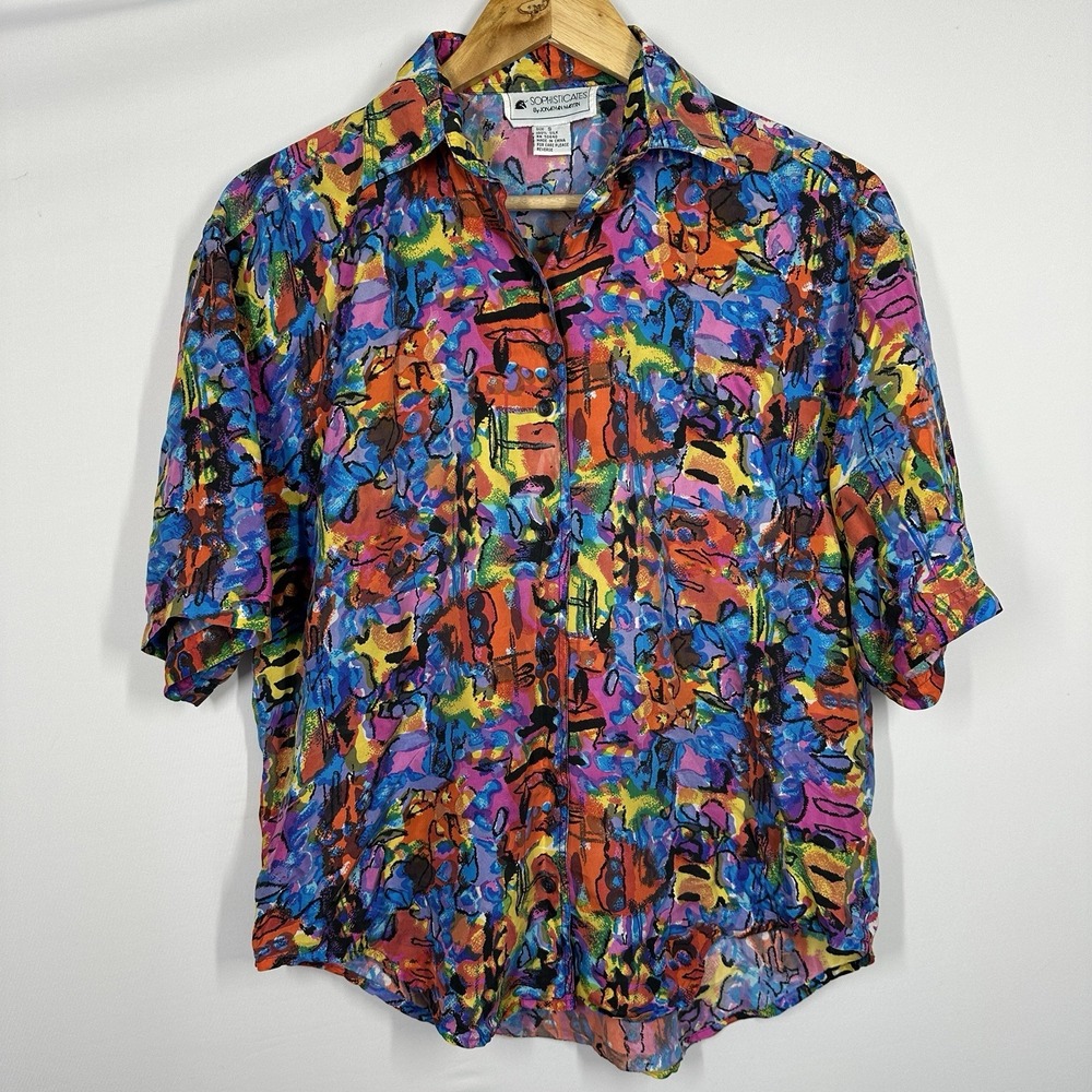 Vintage Jonathan Martin Silk colorful abstract short-sleeve Small blouse